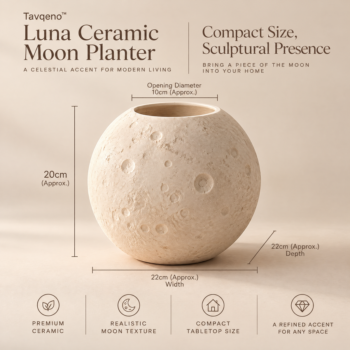 Tavqeno™ Luna Ceramic Moon Planter
