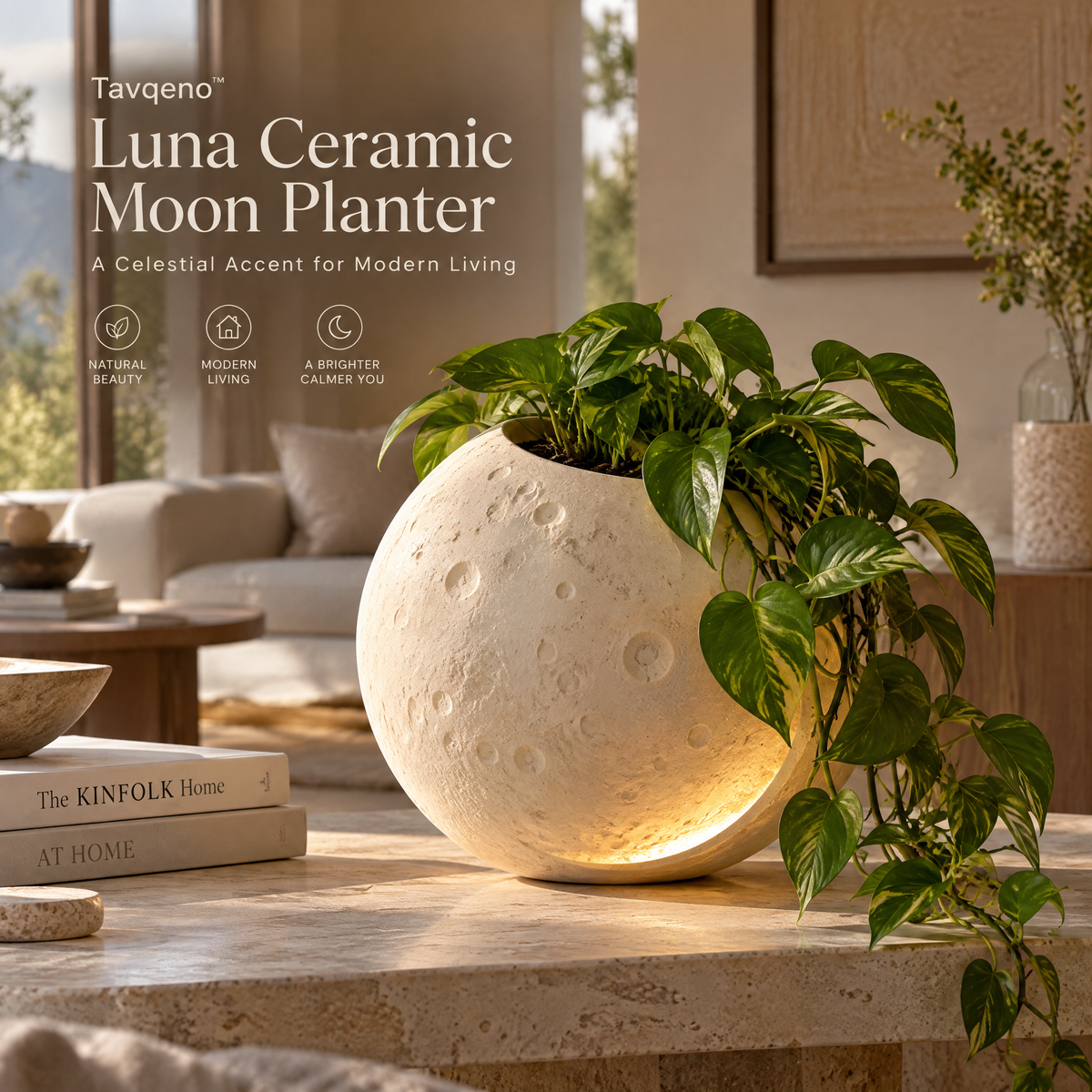 Tavqeno™ Luna Ceramic Moon Planter
