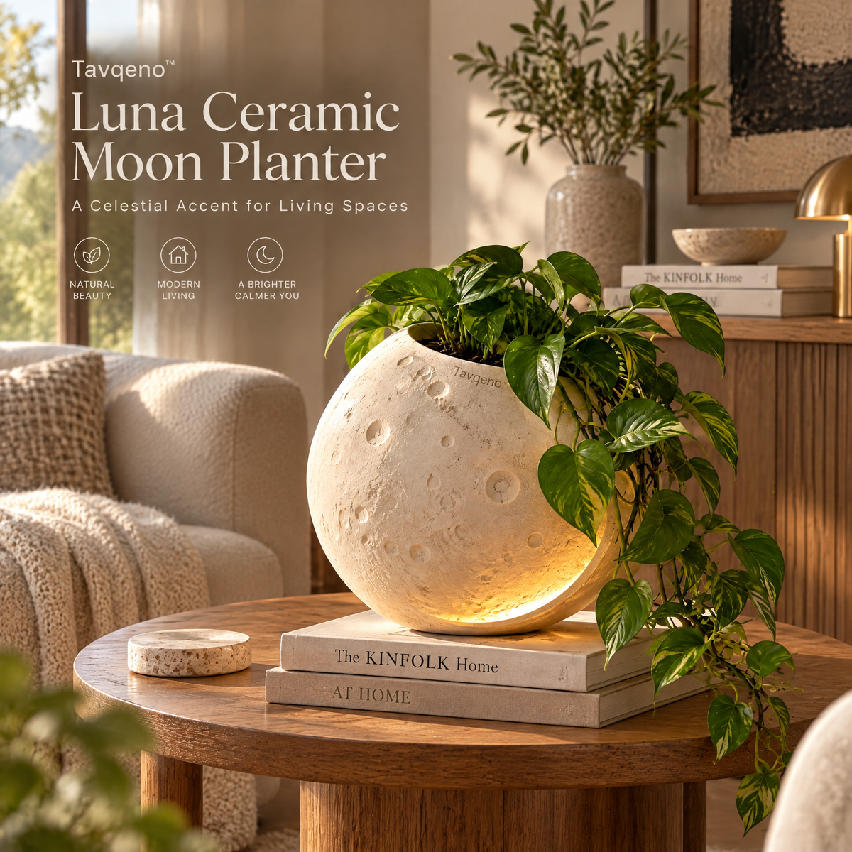 Tavqeno™ Luna Ceramic Moon Planter