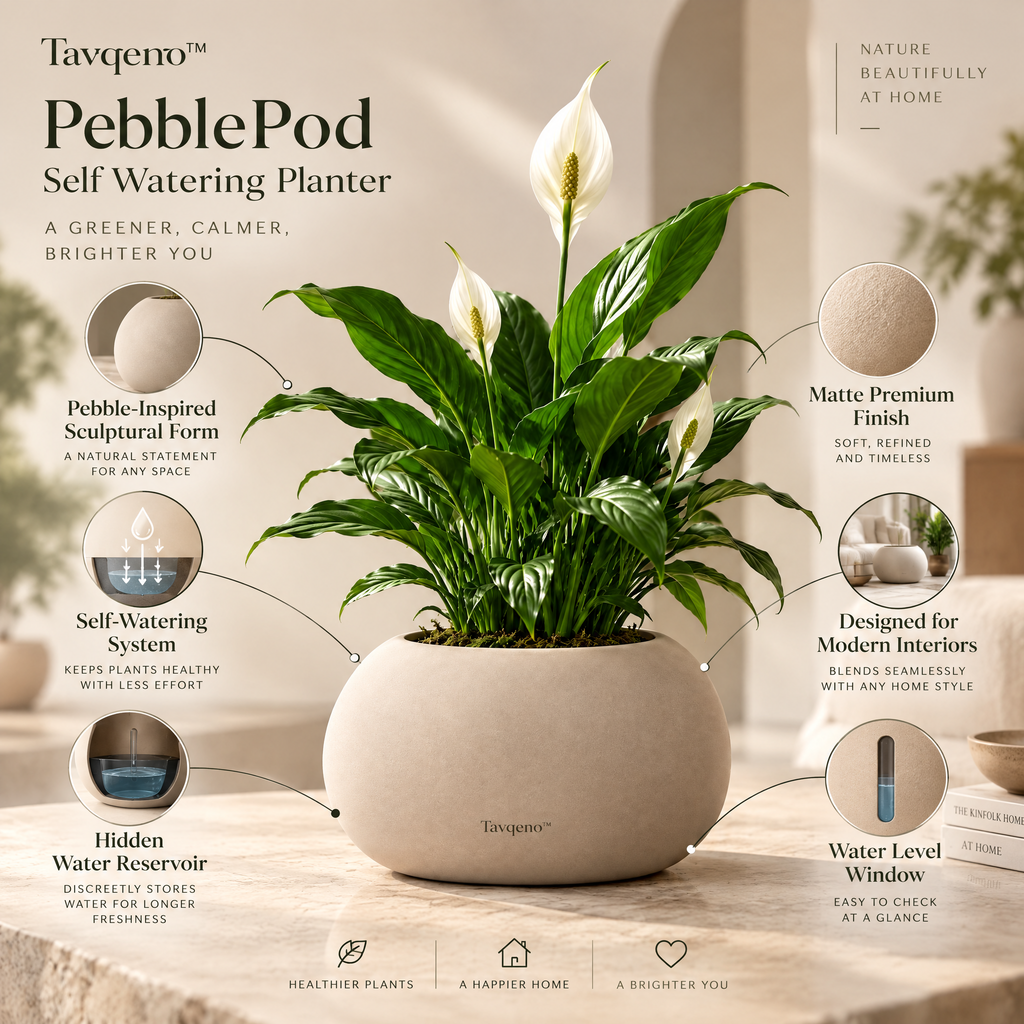 Tavqeno™ PebblePod Self Watering Planter