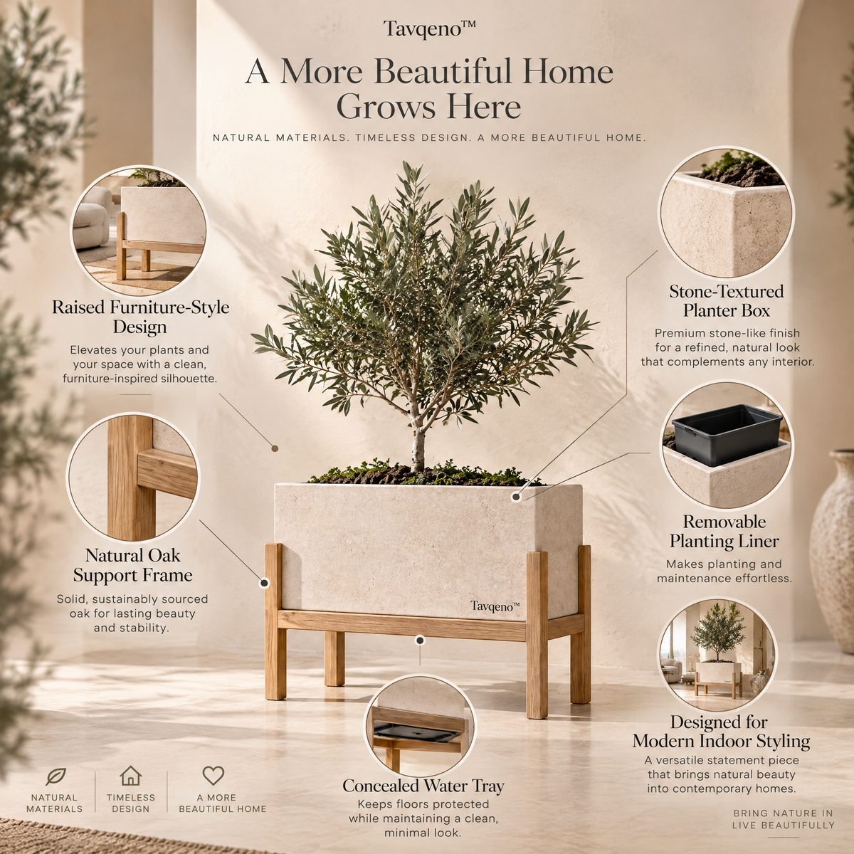 Tavqeno™ StoneFrame Raised Indoor Planter