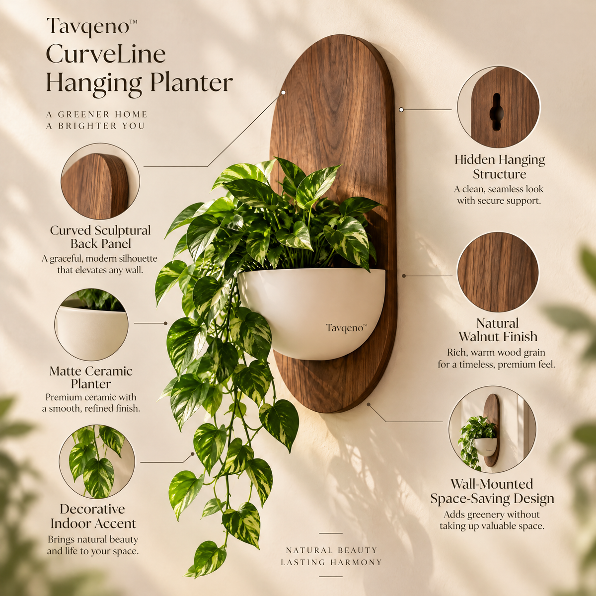Tavqeno™ CurveLine Hanging Planter